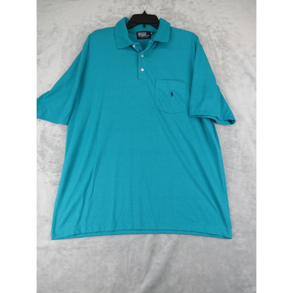 Vintage Polo Ralph Lauren Polo Shirt Men XL Made USA Teal Pocket Pony